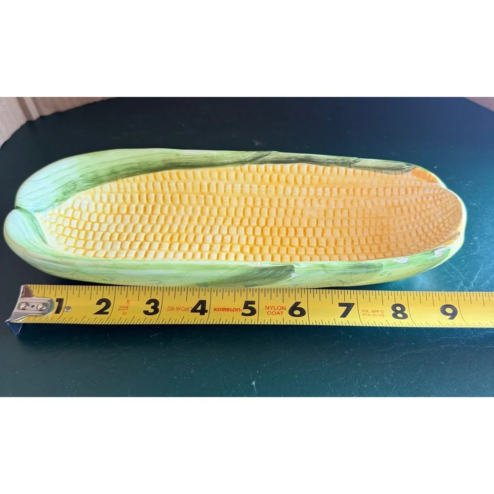 Vintage Oggi Corporation Ceramic Corn on the Cob Serving Dish Yellow Green